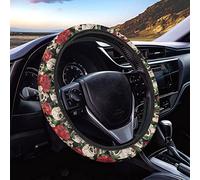 Biyejit Coprivolante con stampa di rose rosse teschio per donne e uomini antiscivolo e assorbimento del sudore coprivolante universale 15 pollici accessori auto