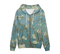 Biyejit, felpa con cappuccio da donna, con cerniera completa, a maniche lunghe, con tasche, per sport, viaggi, attività all'aperto, XS-5XL, Fiori di mandorla, L