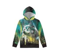 Biyejit, Felpa con cappuccio in pile per ragazzi e ragazze, pullover con cappuccio in pile, felpa casual con cappuccio con tasche per bambini dai 6 ai 16 anni, Galassia del lupo, 11-13 Years