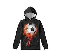 Biyejit, Felpa con cappuccio in pile per ragazzi e ragazze, pullover con cappuccio in pile soffice, con tasche, casual, per bambini dai 6 ai 16 anni, Pallone da calcio, 11-13 Years