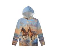 Biyejit, Felpa con cappuccio in pile per ragazzi e ragazze, pullover con cappuccio in pile soffice, con tasche, casual, per bambini dai 6 ai 16 anni, Cavallo, 11-13 Years
