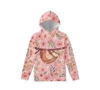Biyejit, Felpa con cappuccio in pile per ragazzi e ragazze, pullover con cappuccio in pile soffice, con tasche, casual, per bambini dai 6 ai 16 anni, Bradipo, 6-7 Years