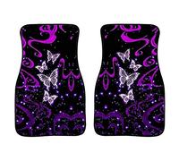 Biyejit Galaxy Viola Farfalla Morbida Gomma Tappetini Auto Tappeto Nero 2 PZ Antiscivolo Car Front Floor Liner Auto Accessori per Donne Tutte Le Meteo