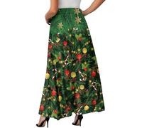 Biyejit Gonna da donna con 2 tasche laterali, casual, svasata, per feste, facile da indossare, taglie S-2XL, Albero di Natale., M
