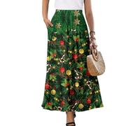 Biyejit Gonna da donna con 2 tasche laterali, casual, svasata, per feste, facile da indossare, taglie S-2XL, Albero di Natale., XXL