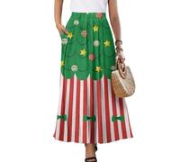 Biyejit Gonna estiva da donna con tasca, a vita alta, svasata, facile da indossare, taglie S-2XL, Albero di Natale., M