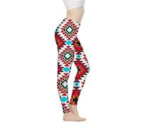 Biyejit Leggings da donna a vita alta, controllo della pancia, pantaloni da yoga, allenamento, corsa, leggings XS-3XL, Motivo tribale azteco rosso, M
