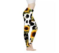 Biyejit Leggings da donna a vita alta, controllo della pancia, pantaloni da yoga, allenamento, corsa, leggings XS-3XL, Girasoli Cow Stampa, M