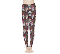 Biyejit Leggings da donna a vita alta, controllo della pancia, pantaloni da yoga, allenamento, corsa, XS-3XL, Teschio di zucchero, M