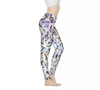 Biyejit Pantaloni da yoga da donna a vita alta, leggings da allenamento da donna, Motivo note musicali., XL