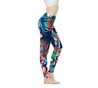 Biyejit Pantaloni da yoga da donna Leggings a vita alta per leggings da allenamento da donna, Foglie floreali, S