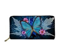 Biyejit Portafogli da donna a forma di farfalla, misura grande, con tasca porta carte di credito, colore: blu