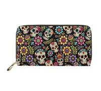Biyejit Portafogli da donna in pelle lunga con motivo floreale, porta carte di credito, tasca per capacità, Fiore di Teschio, Taglia unica, Casual