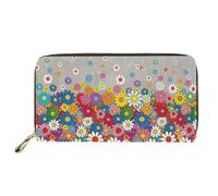 Biyejit Portafogli da donna in pelle lunga con motivo floreale, porta carte di credito, tasca per capacità, Fiore Hippie, Taglia unica, Casual