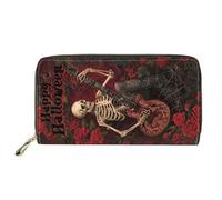 Biyejit Portafogli da donna in pelle lunga con motivo floreale, porta carte di credito, tasca per capacità, Scheletro Halloween, Taglia unica, Casual, a tema