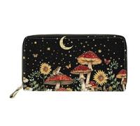Biyejit Portafogli da donna in pelle lunga con motivo floreale, porta carte di credito, tasca per capacità, Fungo, Taglia unica, Contemporaneo