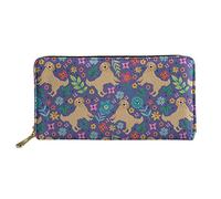 Biyejit Portafogli da donna in pelle lunga con motivo floreale, porta carte di credito, tasca per capacità, Golden Retriever floreale, Taglia unica, Casual