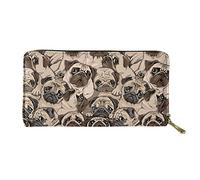 Biyejit Portafogli da donna in pelle lunga con motivo floreale, porta carte di credito, tasca per capacità, Stampa Pug Dog, Taglia unica, Casual