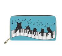 Biyejit Portafoglio da donna con note musicali e gatto, pochette con cerniera, in pelle PU, porta carte di credito, organizer da viaggio