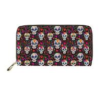Biyejit Portafoglio lungo da donna in pelle da viaggio, porta carte di credito, pochette per telefono, grande capacità con cerniera, Modelli di teschio di zucchero, Taglia unica, Casual