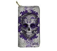Biyejit Portafoglio lungo da donna in pelle da viaggio, porta carte di credito, pochette per telefono, grande capacità con cerniera, Teschio di zucchero viola, Taglia unica, Casual