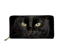 Biyejit Portafoglio lungo da donna in pelle da viaggio, porta carte di credito, pochette per telefono, grande capacità con cerniera, Gatto nero , Taglia unica, Casual
