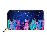 Biyejit Portafoglio lungo in pelle da donna con cerniera sul perimetro, Gatto Galassia stellato, One Size, Casual