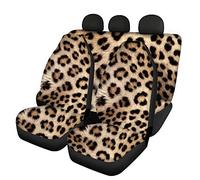 Biyejit - Set completo di 4 coprisedili auto con stampa leopardata + copri schienale posteriore + copri sedile posteriore + set completo di 4 pezzi accessori auto universale