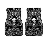 Biyejit - Set di 2 tappetini per auto, in moquette con retro in gomma antiscivolo, resistenti, protezione per tutte le condizioni atmosferiche - Motivo: teschio - Per sedili anteriori di auto, SUV