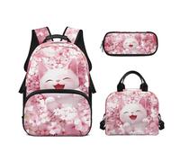 Biyejit Set di 3 zaini per la scuola a tema animali carini con zaino per il pranzo e astuccio per bambini, 43 cm, idea regalo, Gatti., Misura unica, Set di zaini per la scuola