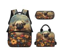 Biyejit Set di 3 zaini per la scuola a tema animali carini con zaino per il pranzo e astuccio per bambini, 43 cm, idea regalo, Cane, Misura unica, Set di zaini per la scuola