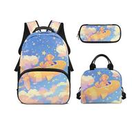 Biyejit Set di 3 zaini per la scuola a tema animali carini con zaino per il pranzo e astuccio per bambini, 43 cm, idea regalo, Cartone animato, Misura unica, Set di zaini per la scuola