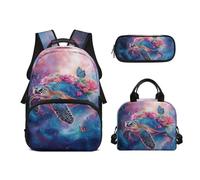 Biyejit Set di 3 zaini per la scuola a tema animali carini con zaino per il pranzo e astuccio per bambini, 43 cm, idea regalo, Tartaruga, Misura unica, Set di zaini per la scuola