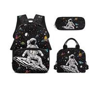 Biyejit Set di 3 zaini per la scuola a tema animali carini con zaino per il pranzo e astuccio per bambini, 43 cm, idea regalo, Astronauta, Misura unica, Set di zaini per la scuola