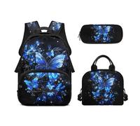 Biyejit Set di 3 zaini per la scuola a tema treno con borsa per il pranzo e astuccio per matite da 43,2 cm per studenti universitari, Farfalla, Misura unica, Set di zaini per la scuola