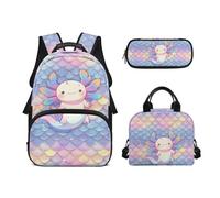 Biyejit Set di 3 zaini per la scuola a tema treno con borsa per il pranzo e astuccio per matite da 43,2 cm per studenti universitari, Axolotl - Bilance per pesci, Misura unica, Set di zaini per la