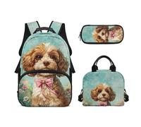 Biyejit Set di 3 zaini per la scuola a tema treno con borsa per il pranzo e astuccio per matite da 43,2 cm per studenti universitari, Cane, Misura unica, Set di zaini per la scuola
