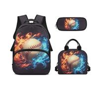 Biyejit Set di 3 zaini per la scuola, borsa per il pranzo e astuccio, stile casual, 43 cm, per studenti adolescenti, Baseball., Misura unica, Set di zaini per la scuola