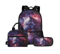 Biyejit Set di 3 zaini per la scuola, con borsa per il pranzo, astuccio per matite, libri, 43 cm, regalo per il rientro a scuola, Lupo 17, Misura unica, Set di zaini per la scuola