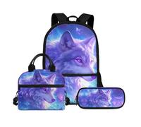 Biyejit Set di 3 zaini per la scuola, con borsa per il pranzo, astuccio per matite, libri, 43 cm, regalo per il rientro a scuola, Lupo 12, Misura unica, Set di zaini per la scuola