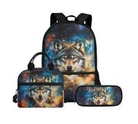 Biyejit Set di 3 zaini per la scuola, con borsa per il pranzo, astuccio per matite, libri, 43 cm, regalo per il rientro a scuola, Wolf 5, Misura unica, Set di zaini per la scuola
