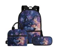 Biyejit Set di 3 zaini per la scuola, con borsa per il pranzo, astuccio per matite, libri, 43 cm, regalo per il rientro a scuola, Lupo 16, Misura unica, Set di zaini per la scuola