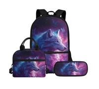 Biyejit Set di 3 zaini per la scuola, con borsa per il pranzo, astuccio per matite, libri, 43 cm, regalo per il rientro a scuola, Lupo 18, Misura unica, Set di zaini per la scuola