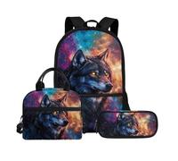 Biyejit Set di 3 zaini per la scuola, con borsa per il pranzo, astuccio per matite, libri, 43 cm, regalo per il rientro a scuola, Lupo 6., Misura unica, Set di zaini per la scuola