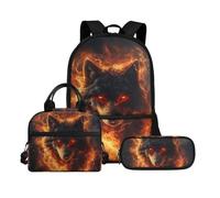 Biyejit Set di 3 zaini per la scuola, con borsa per il pranzo, astuccio per matite, libri, 43 cm, regalo per il rientro a scuola, Wolf 7., Misura unica, Set di zaini per la scuola