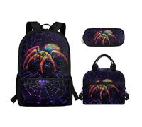 Biyejit Set di 3 zaini per la scuola, con borsa per il pranzo, astuccio per matite, libri, 43 cm, regalo per il rientro a scuola, Ragno, Misura unica, Set di zaini per la scuola
