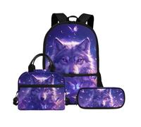 Biyejit Set di 3 zaini per la scuola, con borsa per il pranzo, astuccio per matite, libri, 43 cm, regalo per il rientro a scuola, Lupo 10, Misura unica, Set di zaini per la scuola