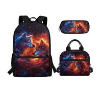 Biyejit Set di 3 zaini per la scuola, con borsa per il pranzo, astuccio per matite, libri, 43 cm, regalo per il rientro a scuola, Lupo 2., Misura unica, Set di zaini per la scuola