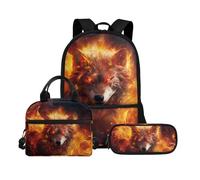 Biyejit Set di 3 zaini per la scuola, con borsa per il pranzo, astuccio per matite, libri, 43 cm, regalo per il rientro a scuola, Lupo 4., Misura unica, Set di zaini per la scuola