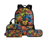 Biyejit Set di 3 zaini per la scuola, con borsa per il pranzo, astuccio per matite, libri, 43 cm, regalo per il rientro a scuola, Palla 4, Misura unica, Set di zaini per la scuola